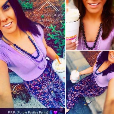 Street Style, Fashion, Style, Outfit Idea, Summer Style, Outfit Inspiration, Bostonian Styled (by Katey), Lavender Crew Neck T, Purple Paisley Statement Pants TJ Maxx, Navy Blue Pointed-Toe Wedges, Ombre Purple Layered Beaded Necklace Charlotte Russe, Navy Blue Beaded Statement Necklace Icing